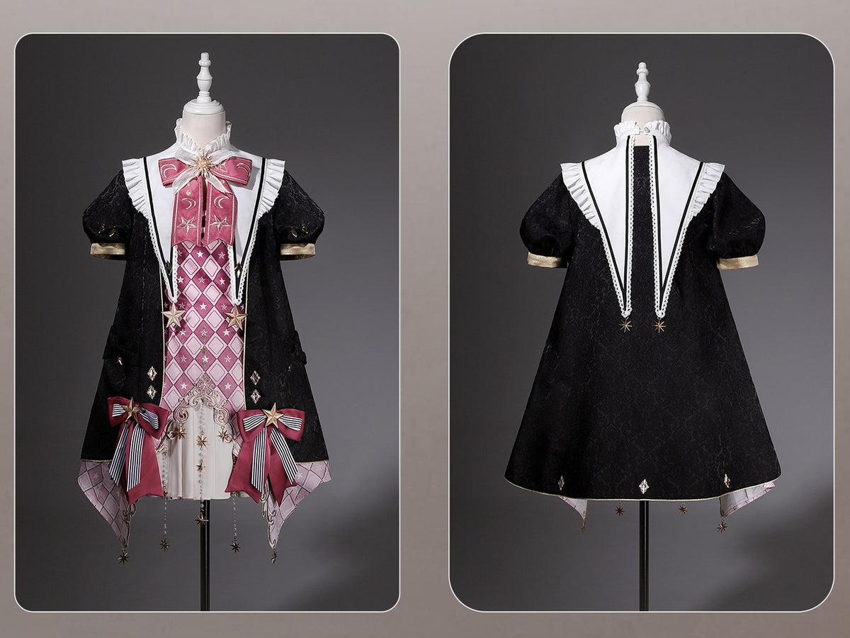 Star Magician Pink Plaid Magic Academy Lolita Coat Dress Set