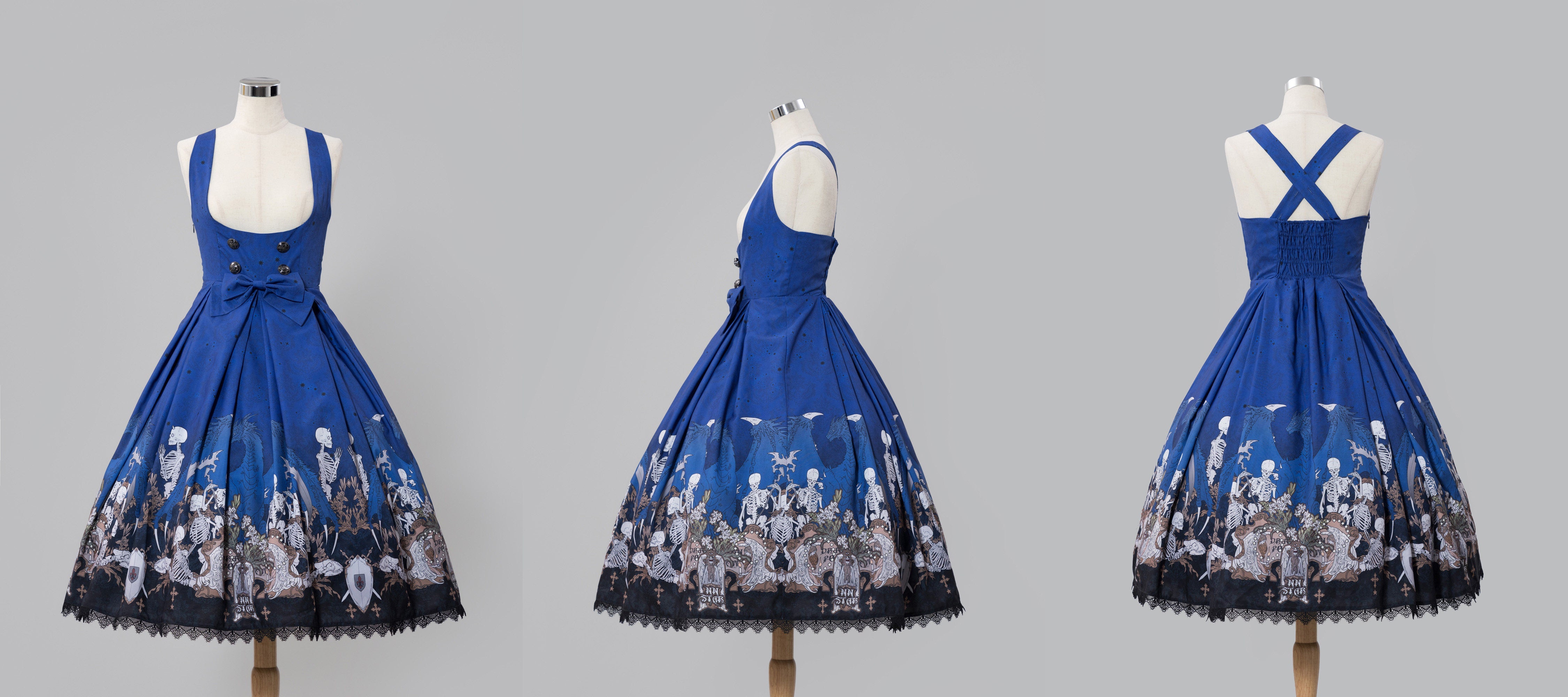 Dragon Bone Lily Lolita Gothic Blue JSK Dress