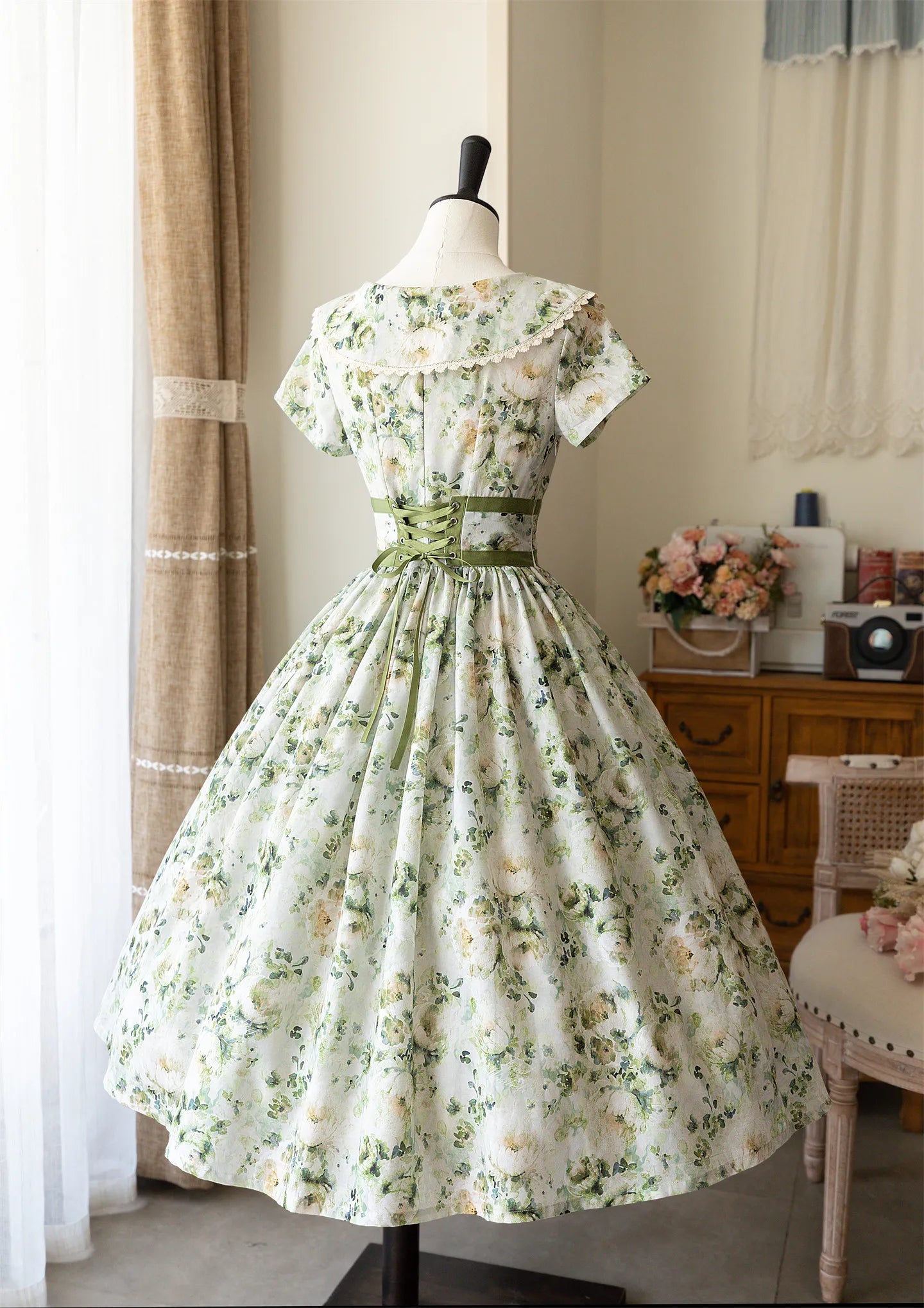 Forest Holiday Floral Print Vintage Elegant OP Dress