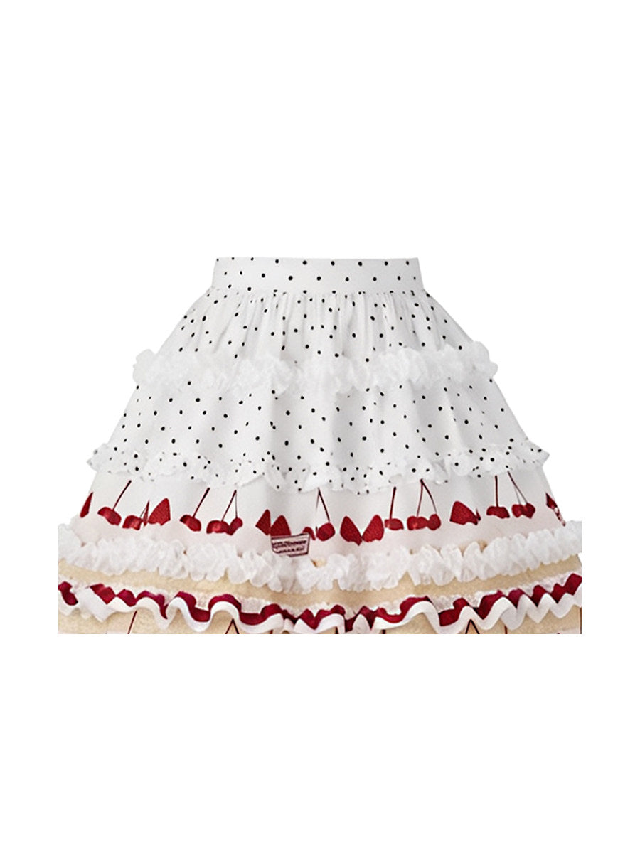 Chocolate Strawberry Polka Dot Puffy Long Cake Skirt