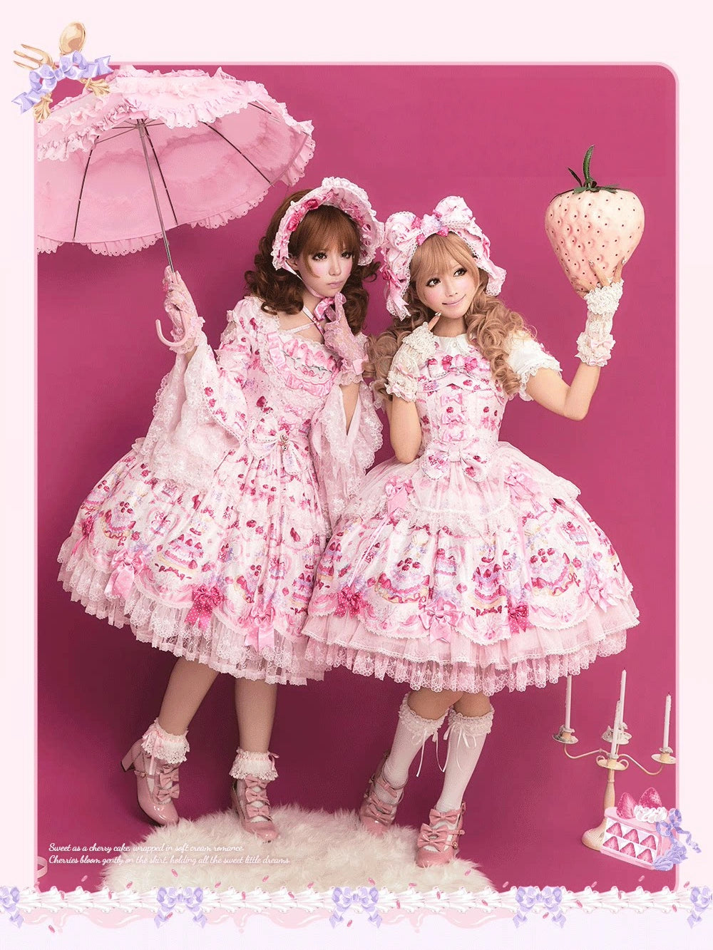 Cherry Cake Lolita Original Sweet Pink Print JSK & Dress Set