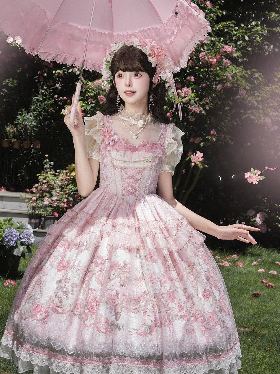 Pink Jacquard Print Sweet Classic Lolita JSK