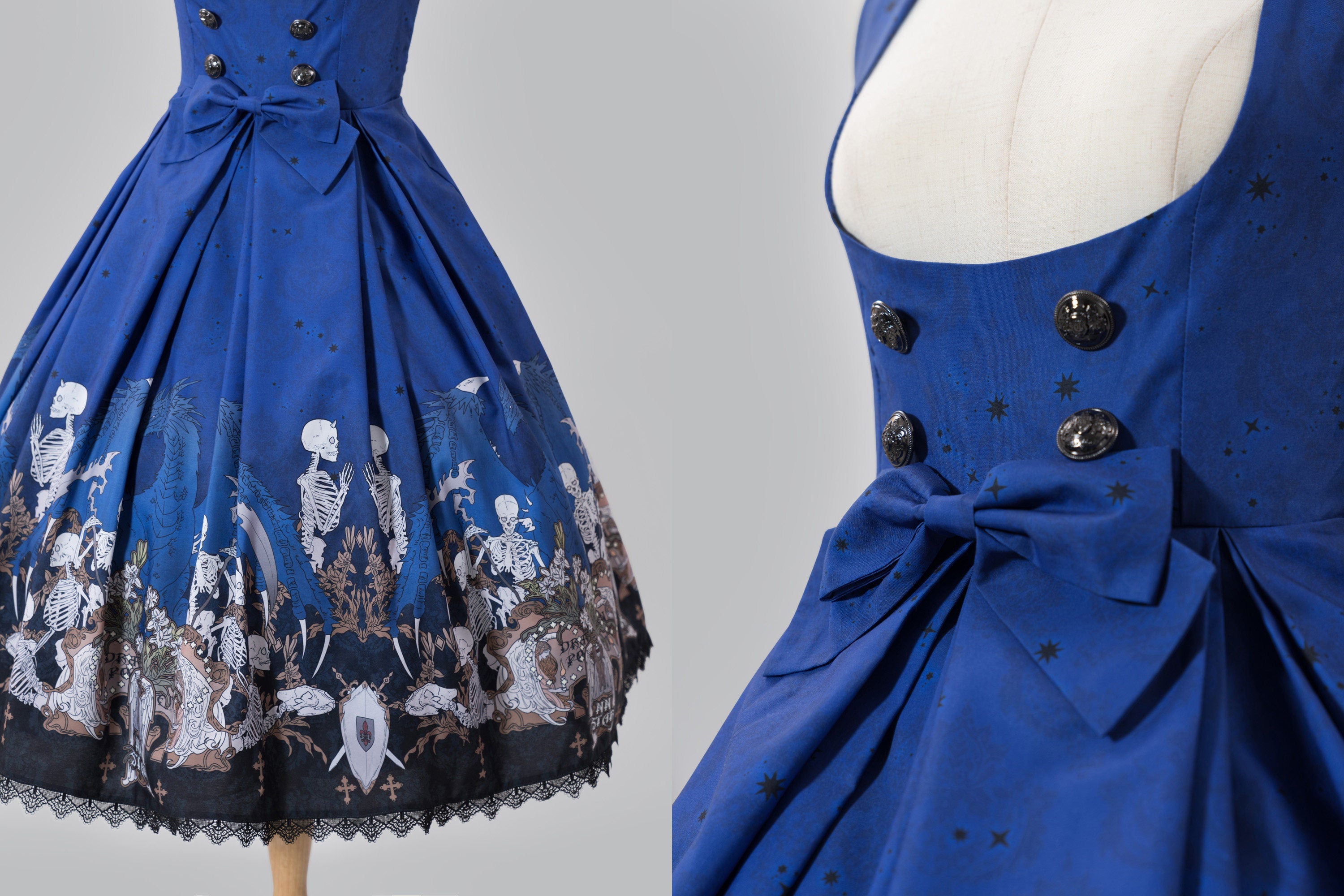 Dragon Bone Lily Lolita Gothic Blue JSK Dress