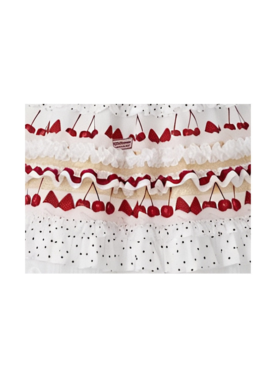Chocolate Strawberry Polka Dot Puffy Long Cake Skirt