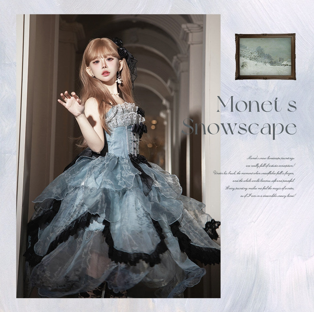 Silver Feather Lolita Cla Monet Organza Boned JSK Dress