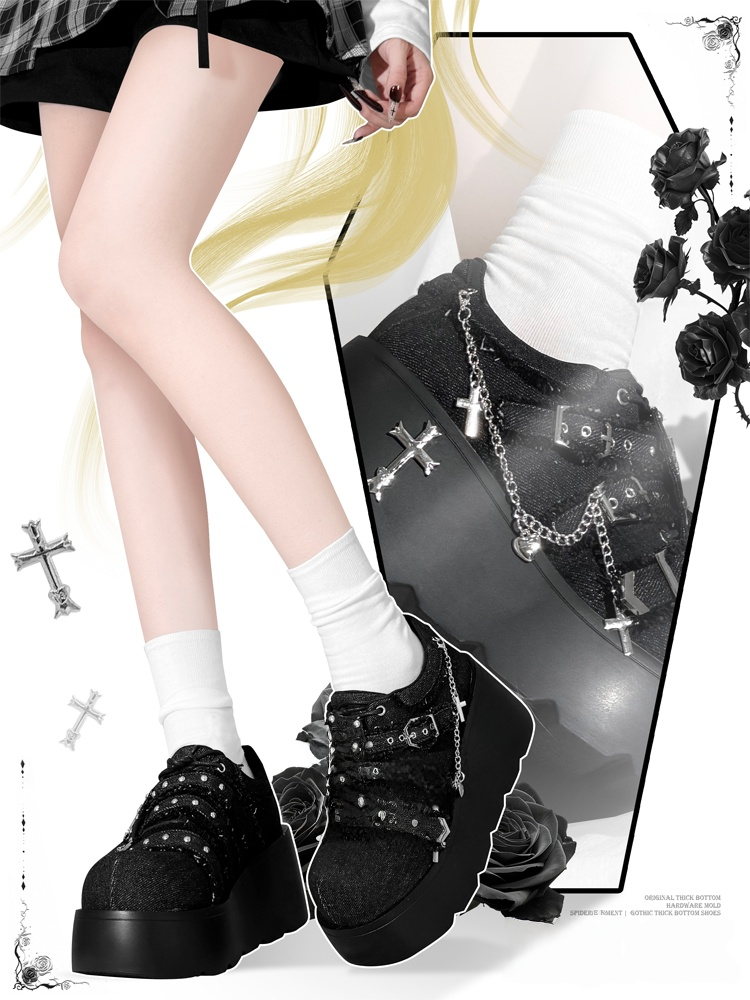 Dark Night Corridor Punk Denim Low Platform Shoes