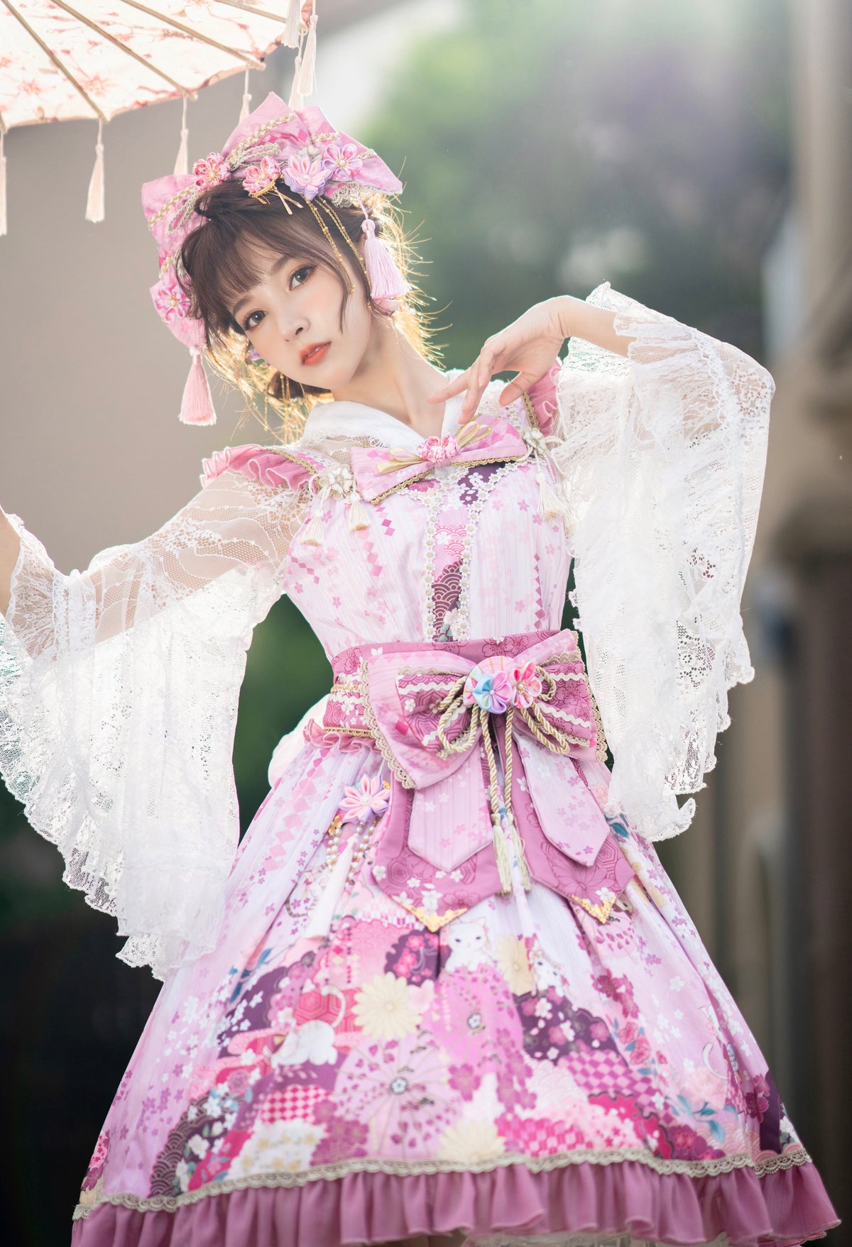 Sakura Cat Isle Lolita Empire Waist Wa-Style JSK Full Set