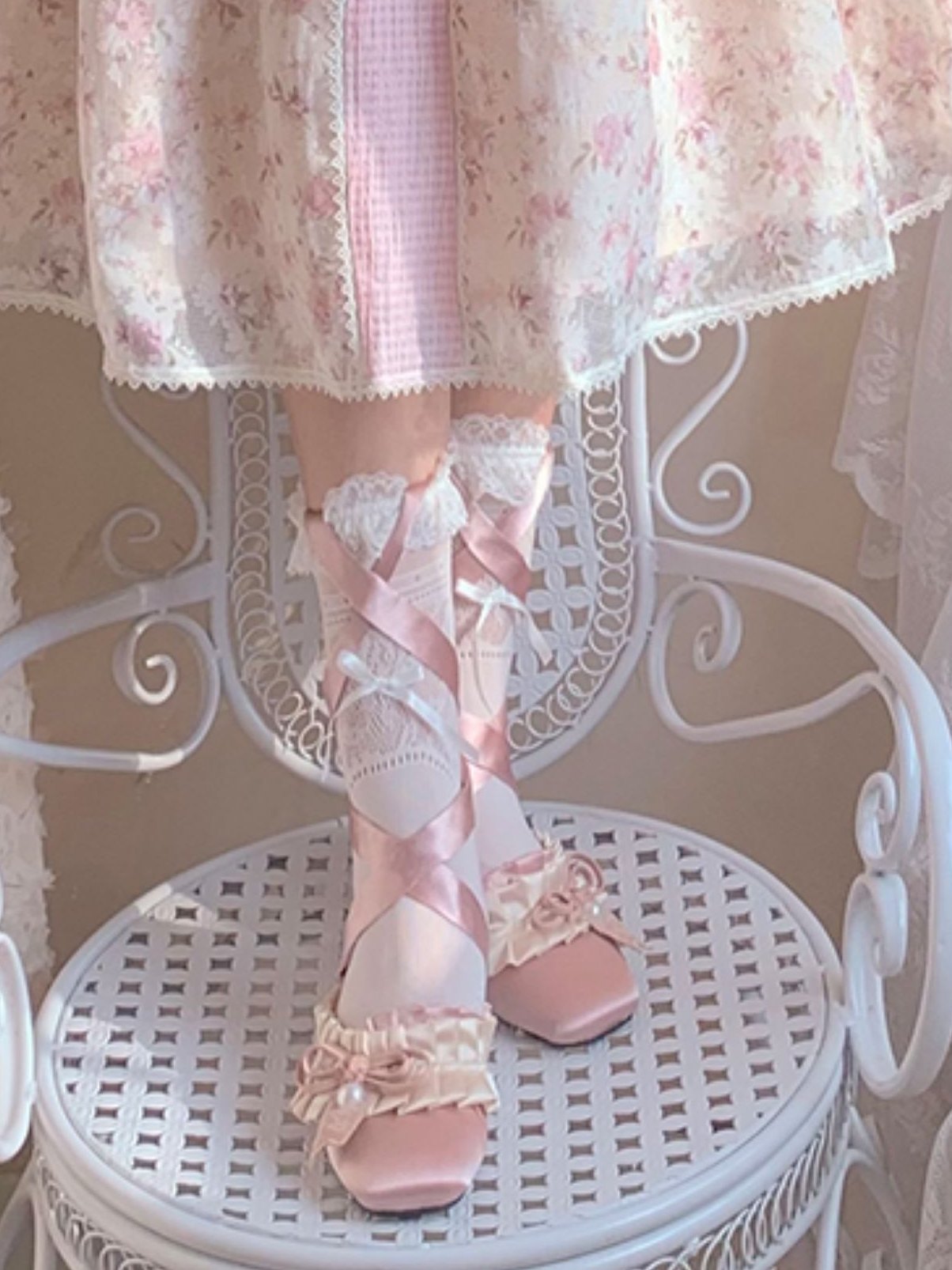 Lolita Sweet French Style Block Heel Mule Shoes
