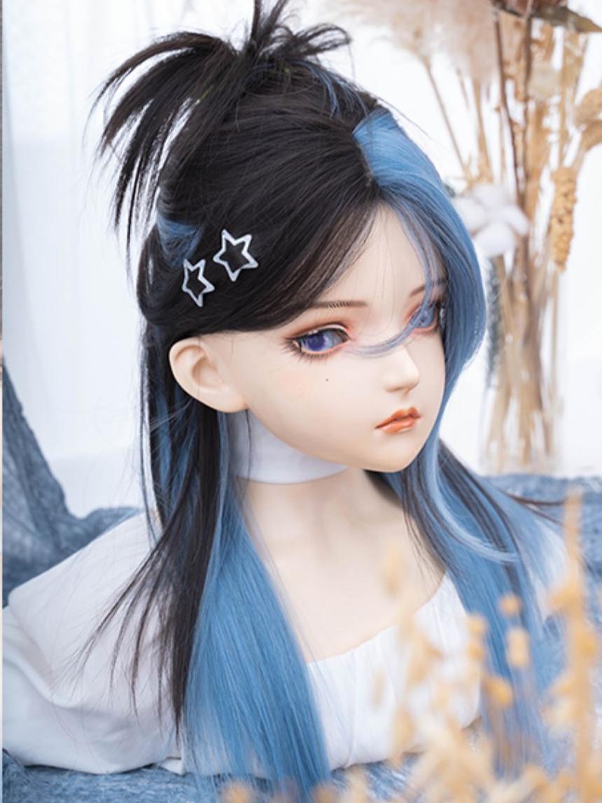 Long Straight Black to Blue Y2K Mixed Color Wig