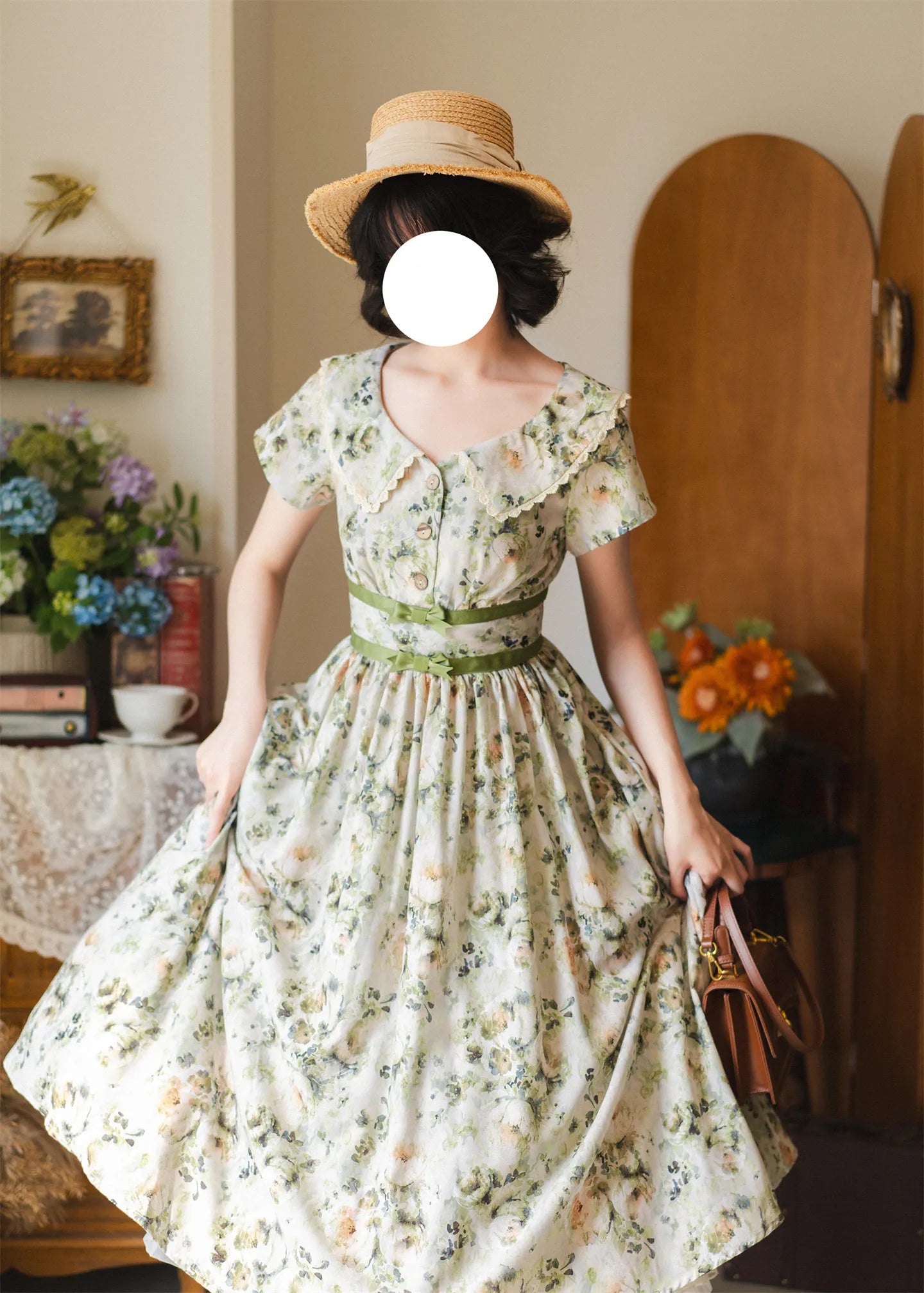 Forest Holiday Floral Print Vintage Elegant OP Dress