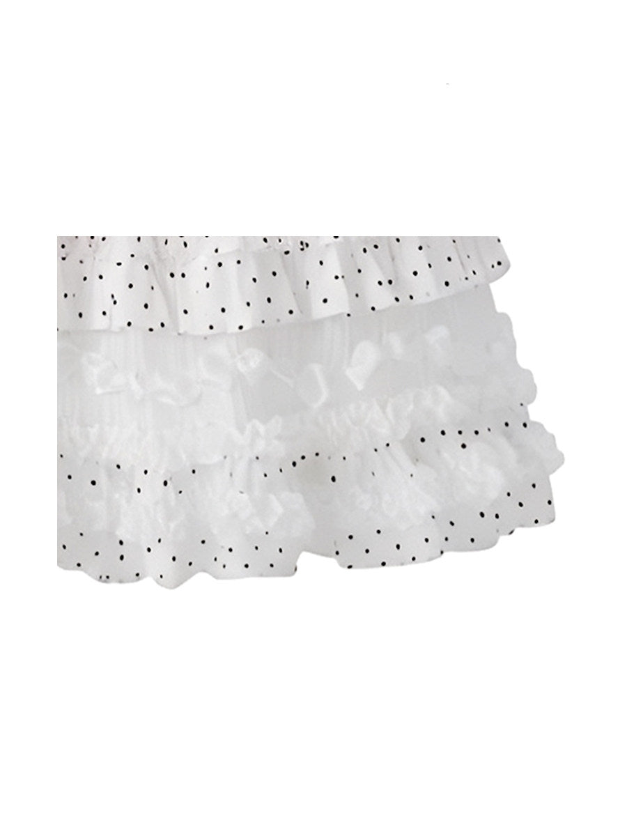 Chocolate Strawberry Polka Dot Puffy Long Cake Skirt