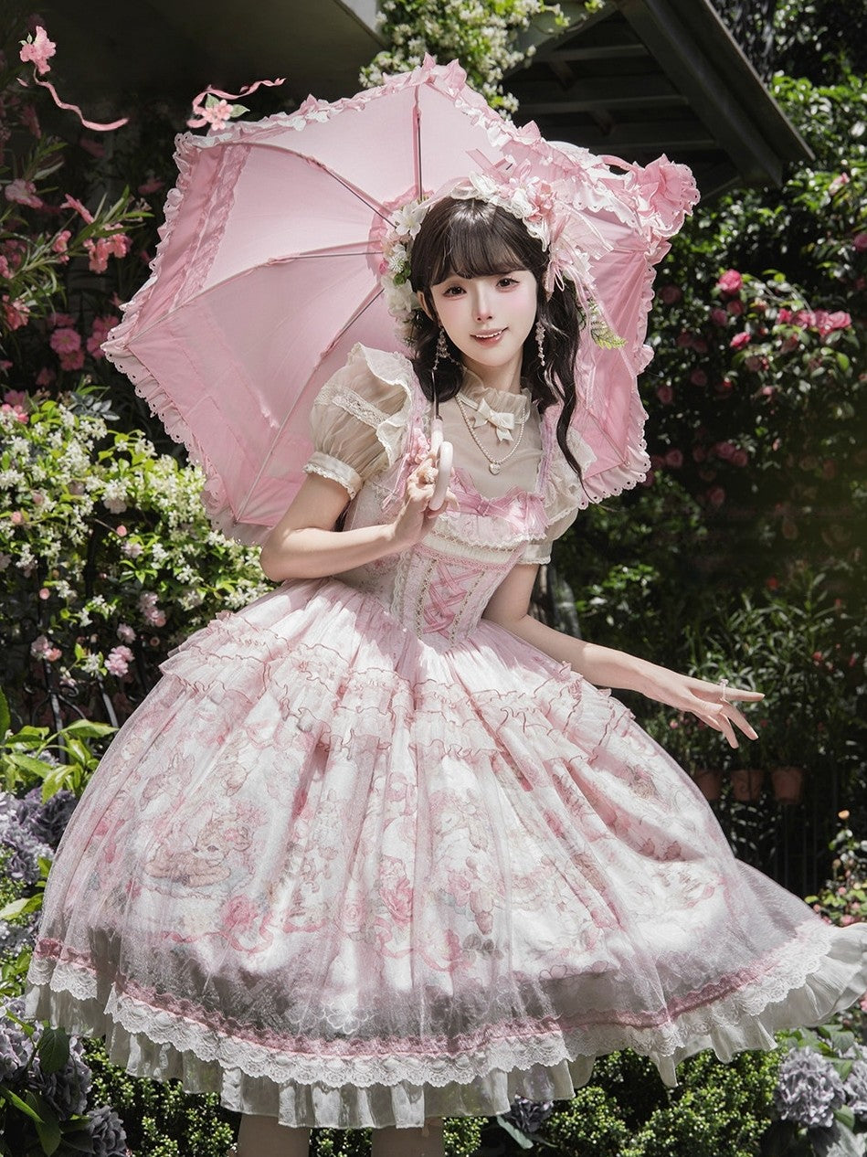 Pink Jacquard Print Sweet Classic Lolita JSK
