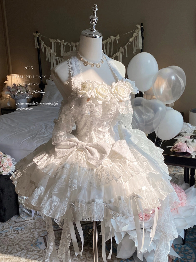 First Love Rose Tea Party Pure White Light Bridal Lolita Gown Dress