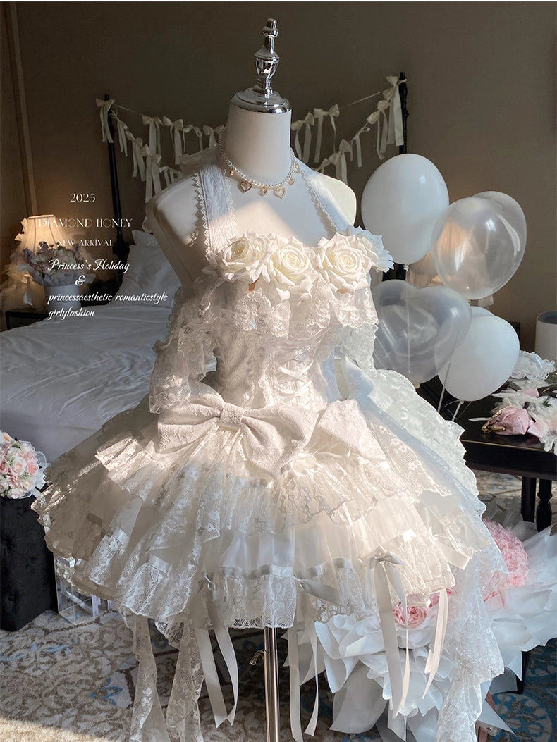 First Love Rose Tea Party Pure White Light Bridal Lolita Gown Dress