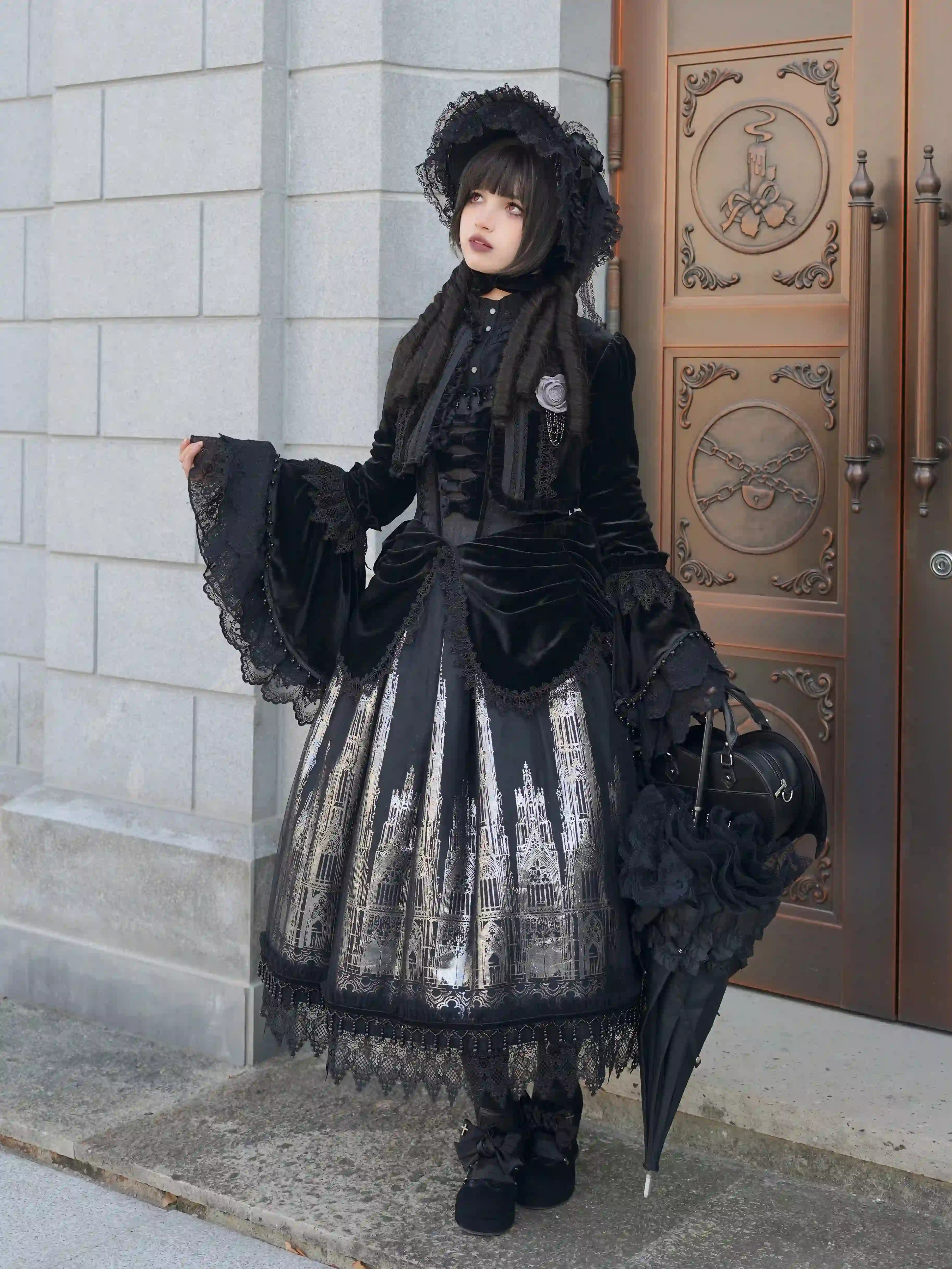 Gothic Cathedral Velvet Lace Corset Lolita JSK and Jacket Set