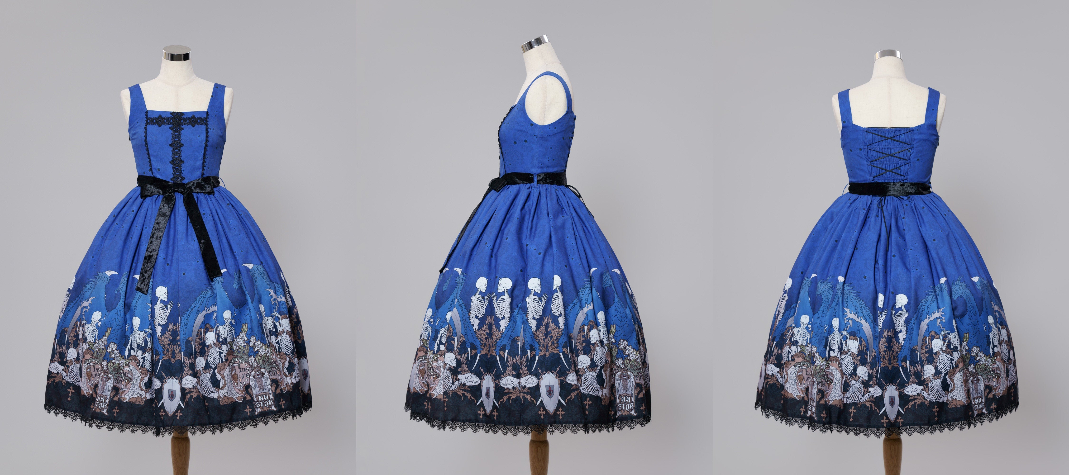 Dragon Bone Lily Lolita Gothic Blue JSK Dress