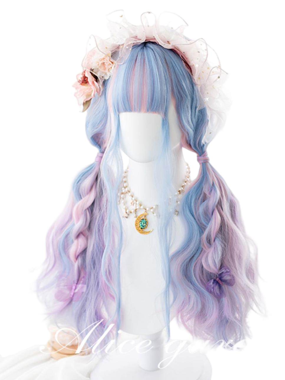 Long Wavy Pink & Blue & Purple Multi-Color Wig