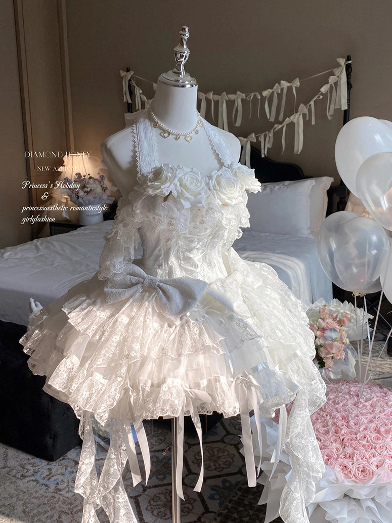 First Love Rose Tea Party Pure White Light Bridal Lolita Gown Dress