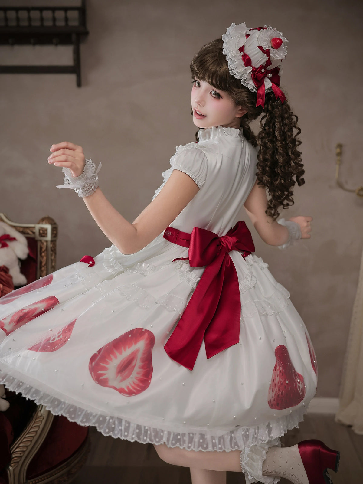 Half Strawberry Sweet Princess Style Lolita Strawberry OP Dress