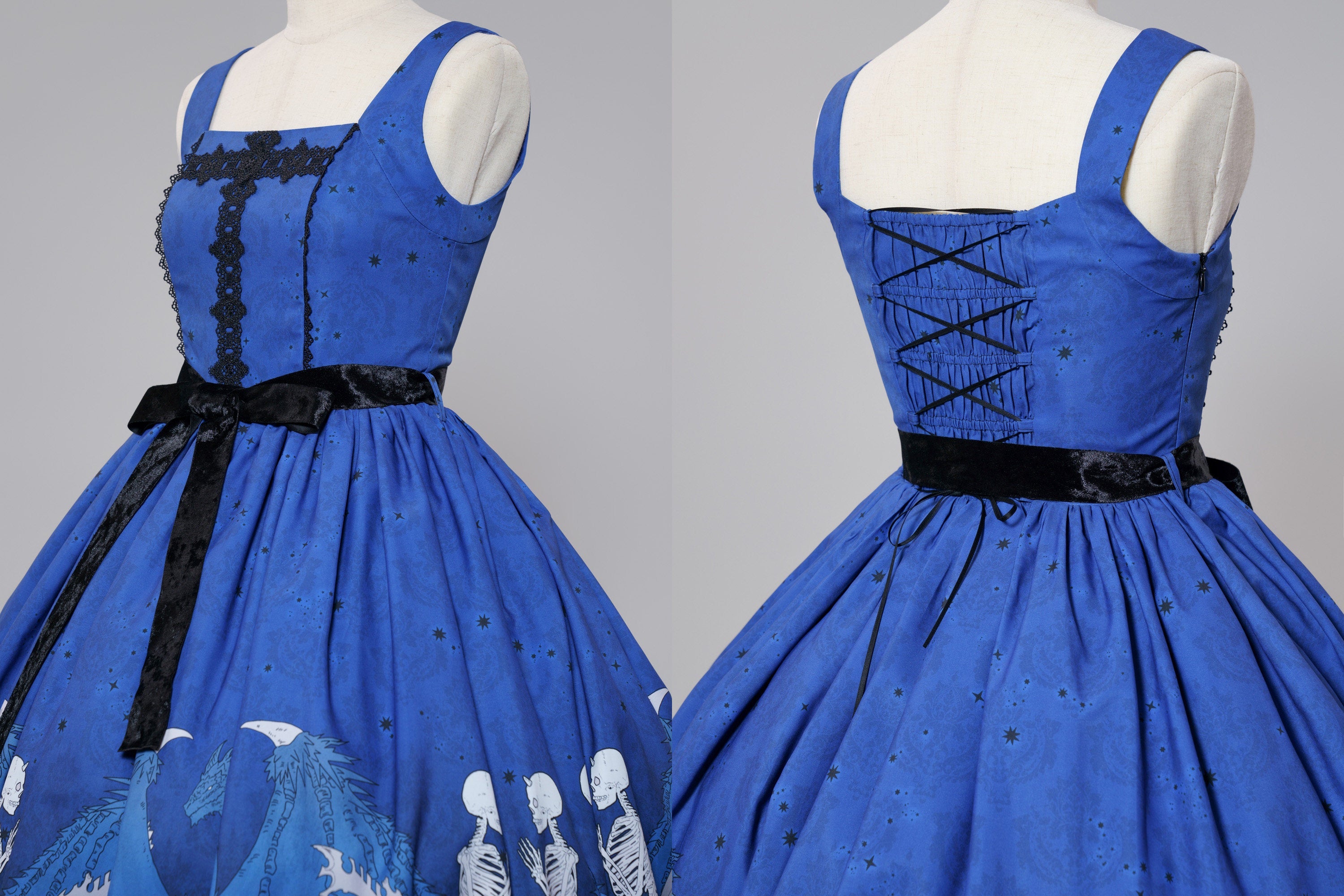 Dragon Bone Lily Lolita Gothic Blue JSK Dress