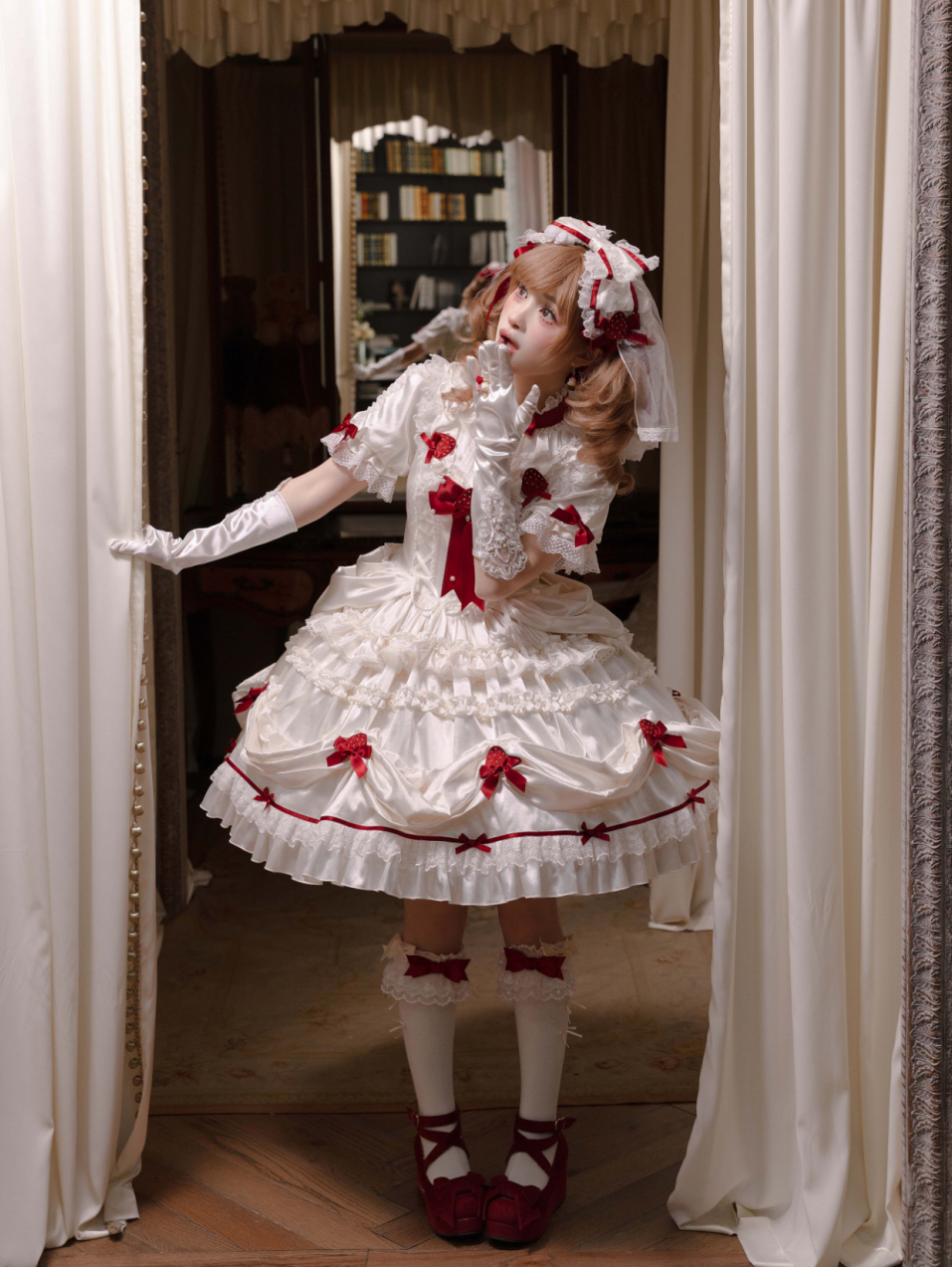 Paria Cream Strawberry Satin Lolita OP Dress