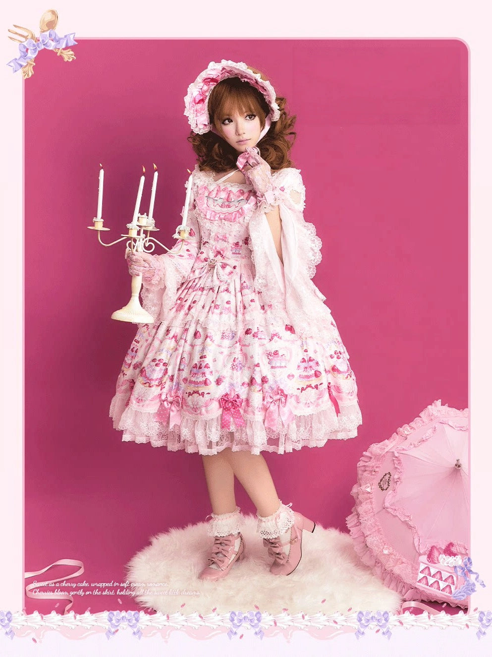 Cherry Cake Lolita Original Sweet Pink Print JSK & Dress Set