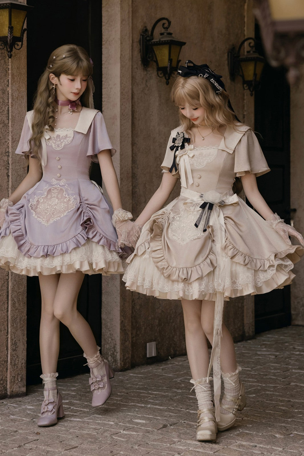 Glaze Floral Realm Lolita Printed Purple OP Dress Set