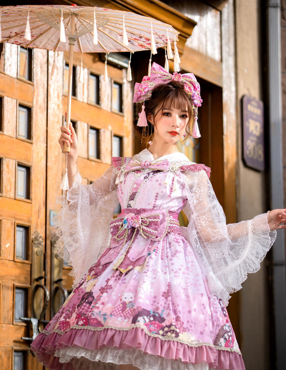 Sakura Cat Isle Lolita Empire Waist Wa-Style JSK Full Set