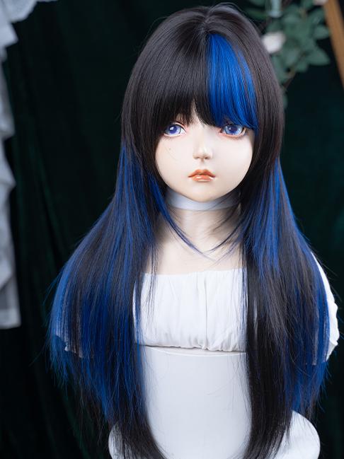 Ultramarine Highlights Long Black Curly Wig
