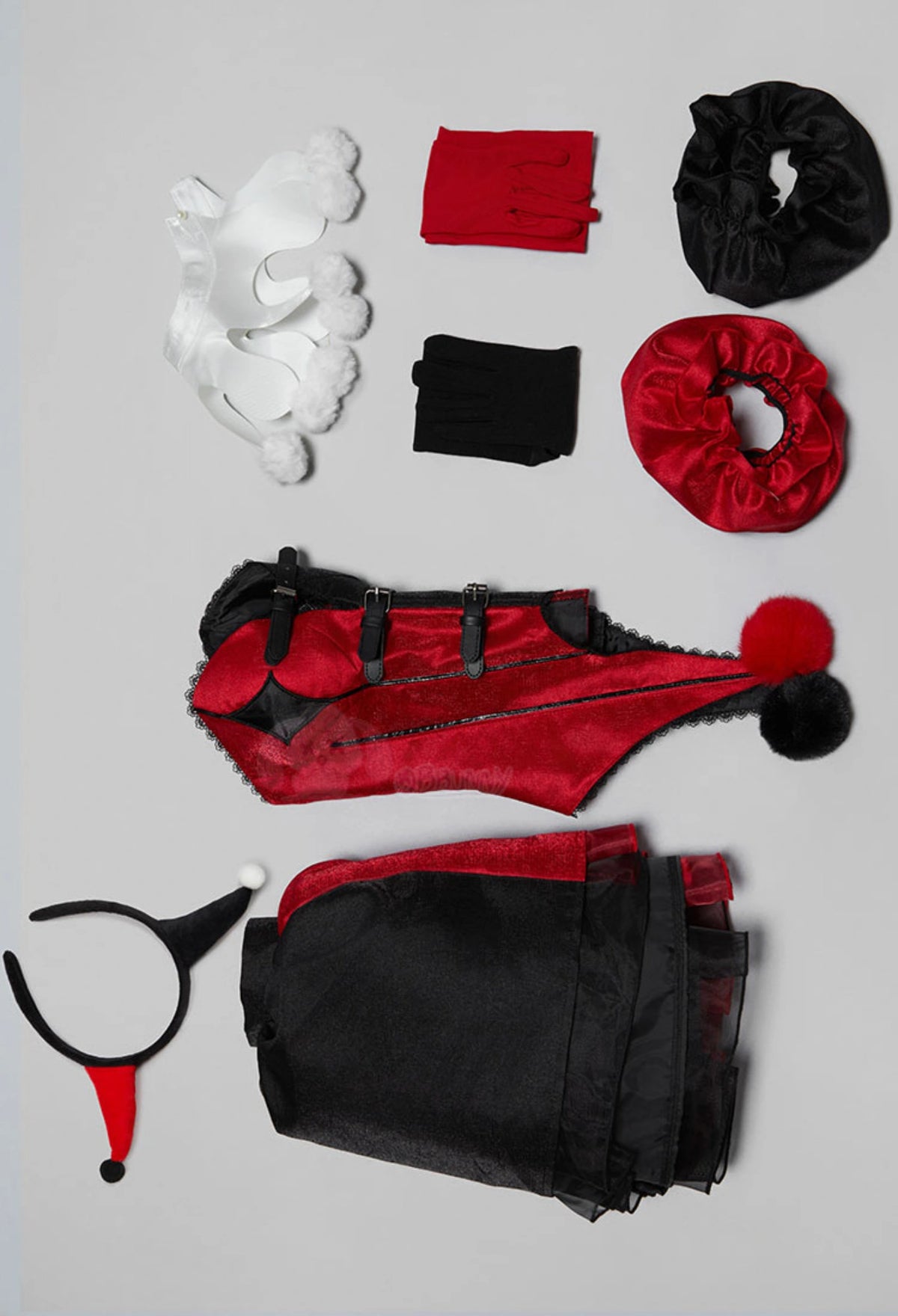 Harley Quinn Gothic Red & Black Patchwork Halloween Clown Cosplay Costume