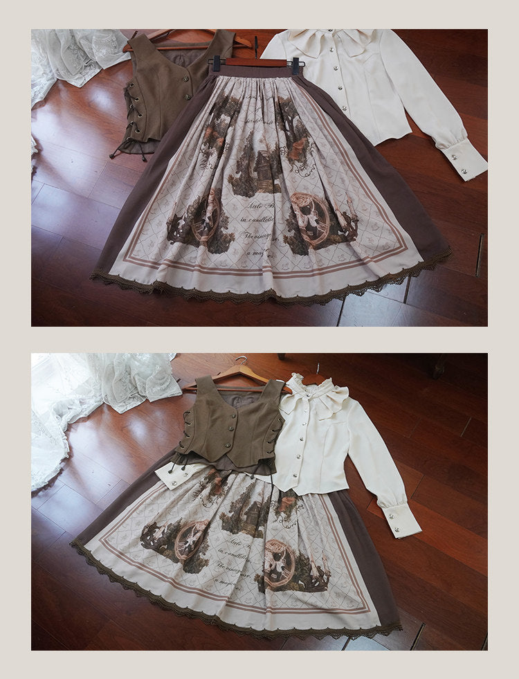 Treehouse Secret Realm Lolita Classic Style Blouse, Waistcoat & Half Skirt Set