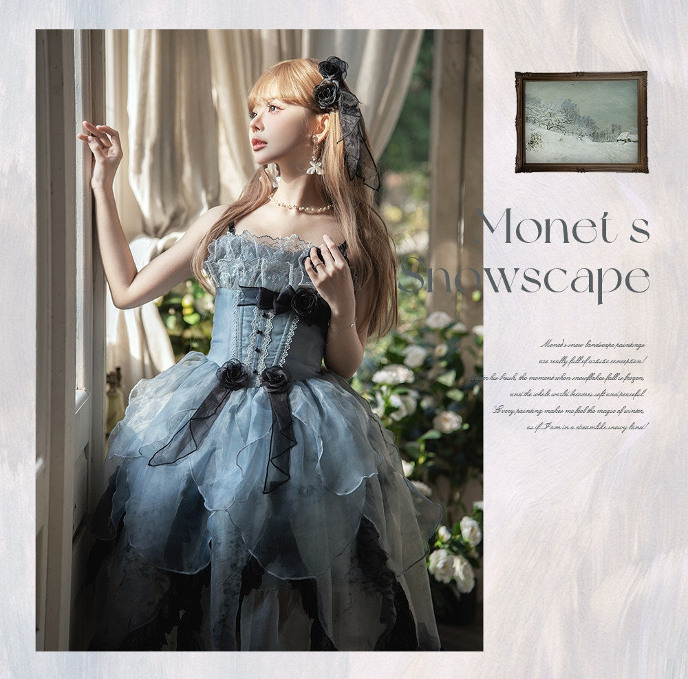 Silver Feather Lolita Cla Monet Organza Boned JSK Dress