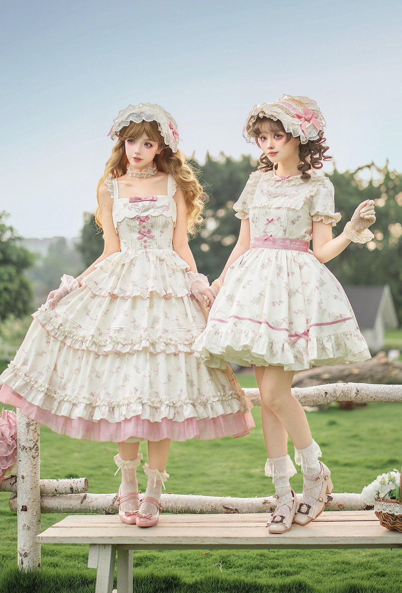 Fragrant Old Dream Pink Bellflower Embroidery Lolita OP & JSK Dress