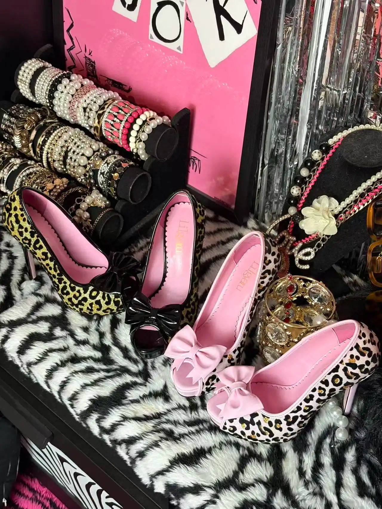 Leopard Print Peep Toe Platform High Heels Shibuya Gal Hime Style