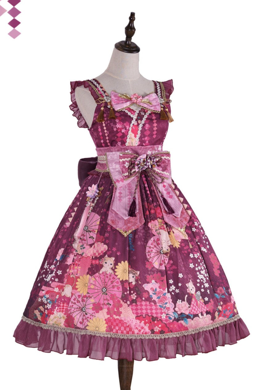Sakura Cat Isle Lolita Empire Waist Wa-Style JSK Full Set