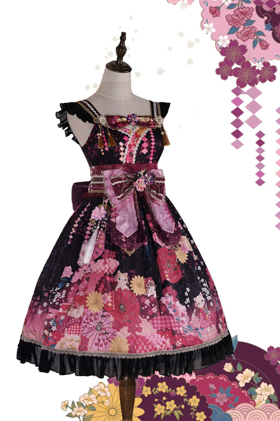 Sakura Cat Isle Lolita Empire Waist Wa-Style JSK Full Set