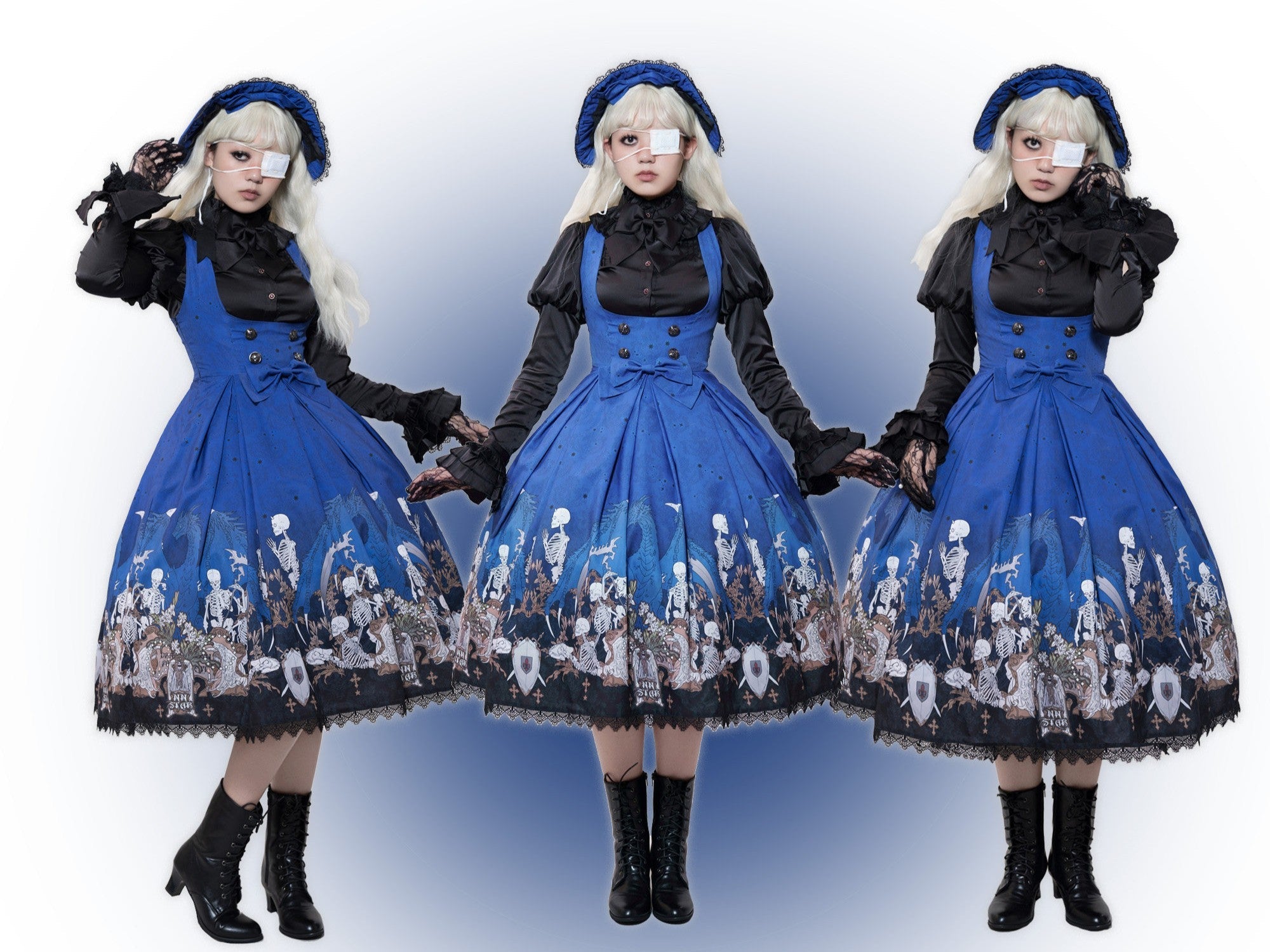 Dragon Bone Lily Lolita Gothic Blue JSK Dress
