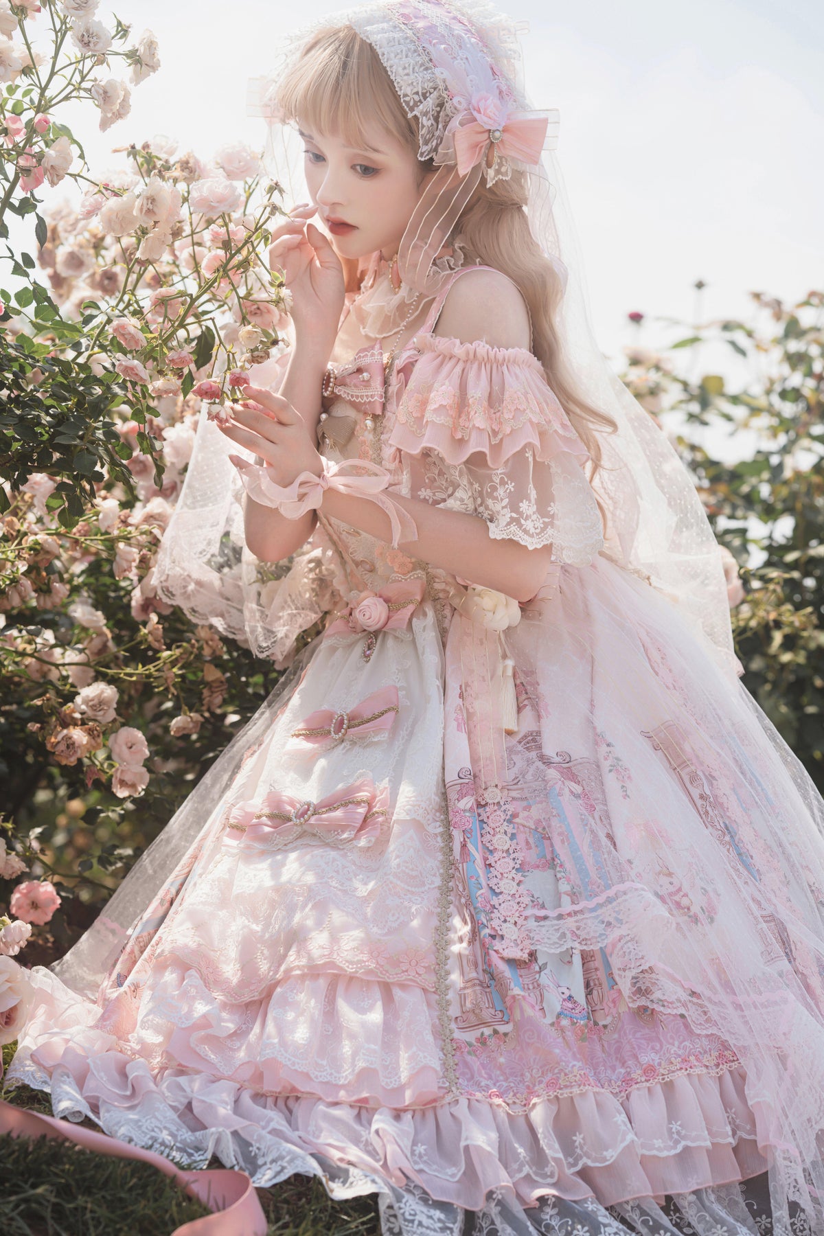 Moon Ballad Lolita Gorgeous Bridal Light Pink JSK Full Set