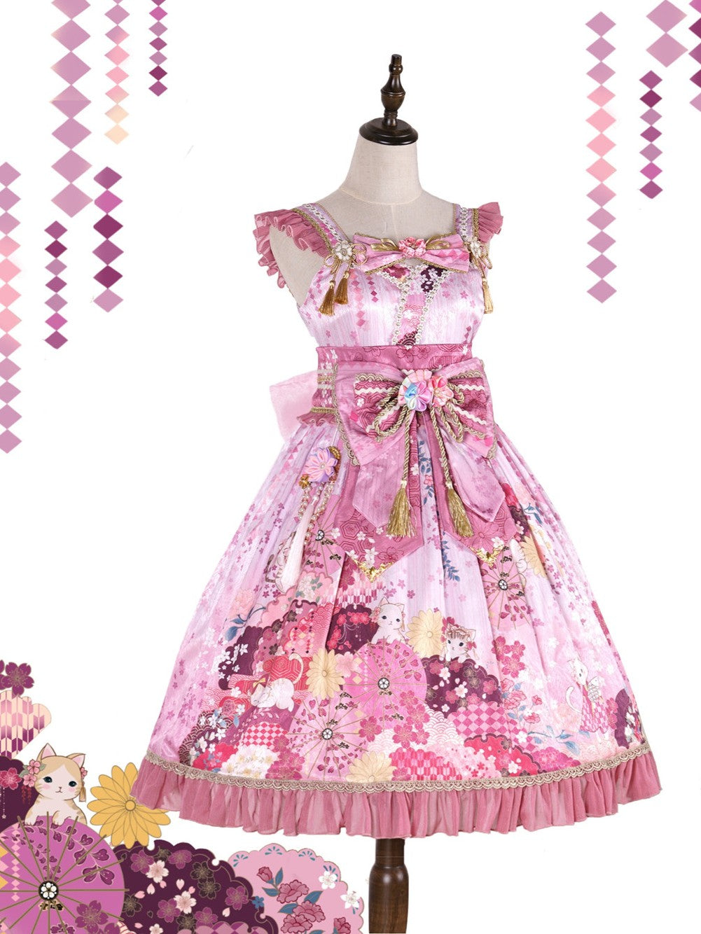 Sakura Cat Isle Lolita Empire Waist Wa-Style JSK Full Set