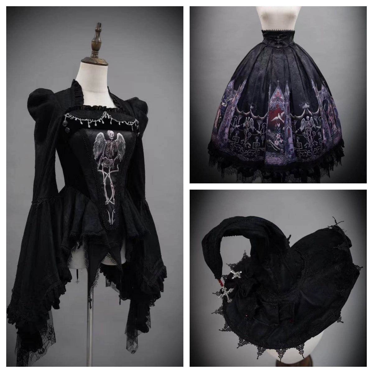 Rose Church Lolita Gothic Irregular Top & SK with Witch Hat Set