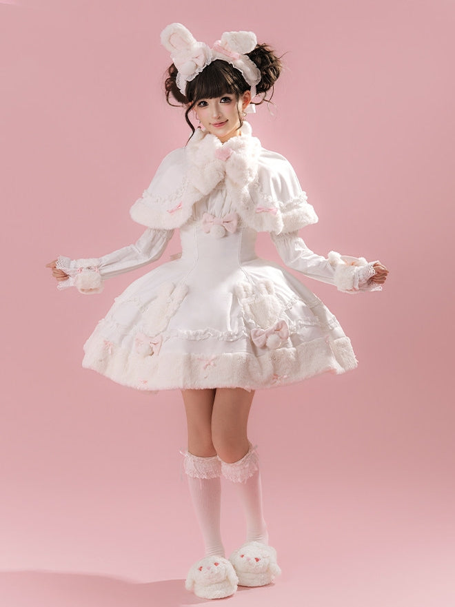 Bunny Dumpling Lolita Winter Doll Style Plush Cloak JSK Set
