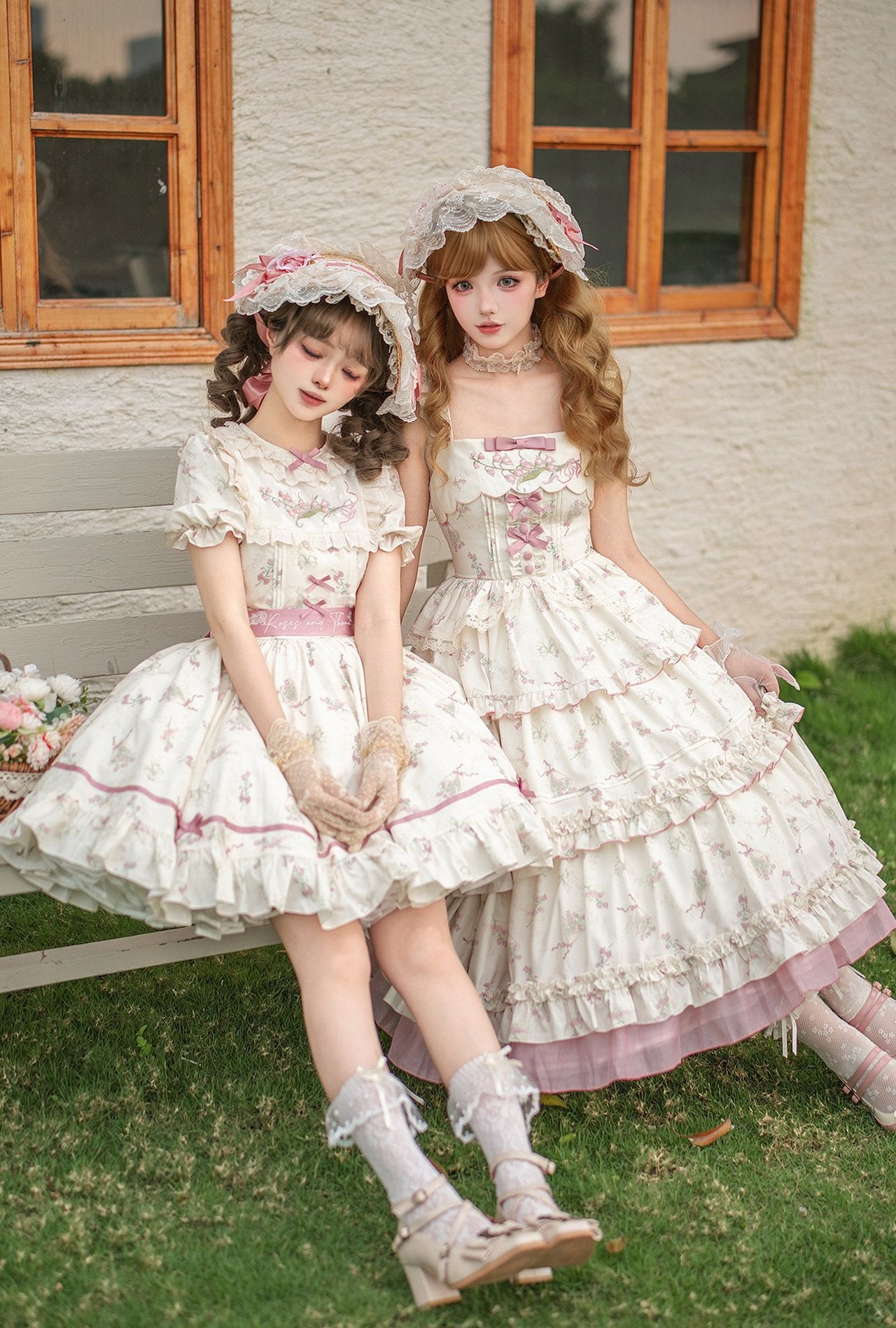 Fragrant Old Dream Pink Bellflower Embroidery Lolita OP & JSK