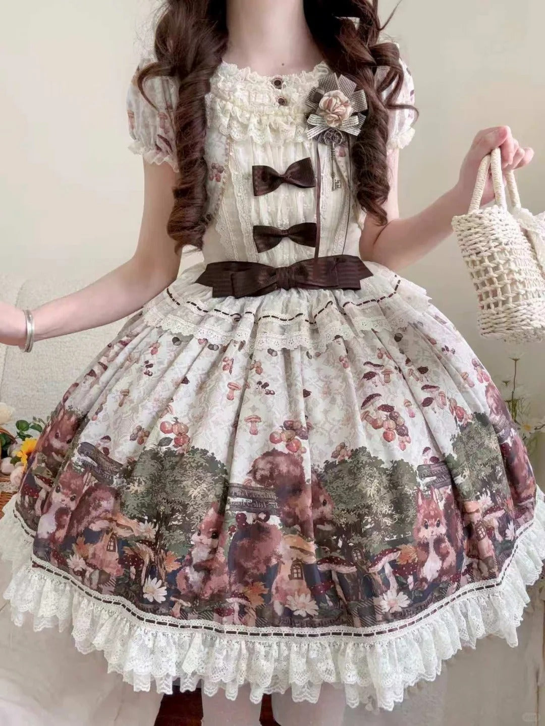 Magic Telegram Squirrel Fairytale Cottage Lolita Short OP
