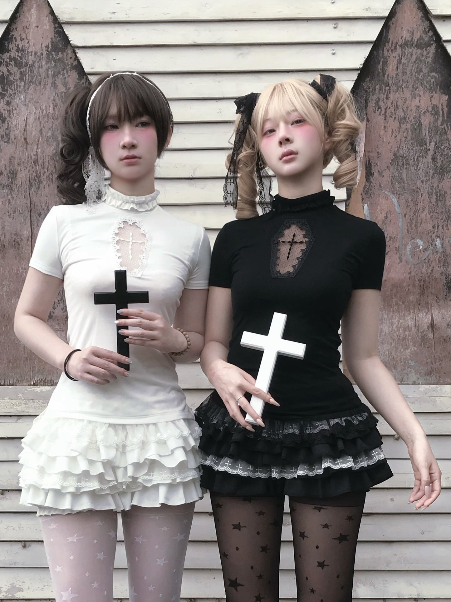 Gothic Cross Cut-Out Top & Skirt Set LE1036
