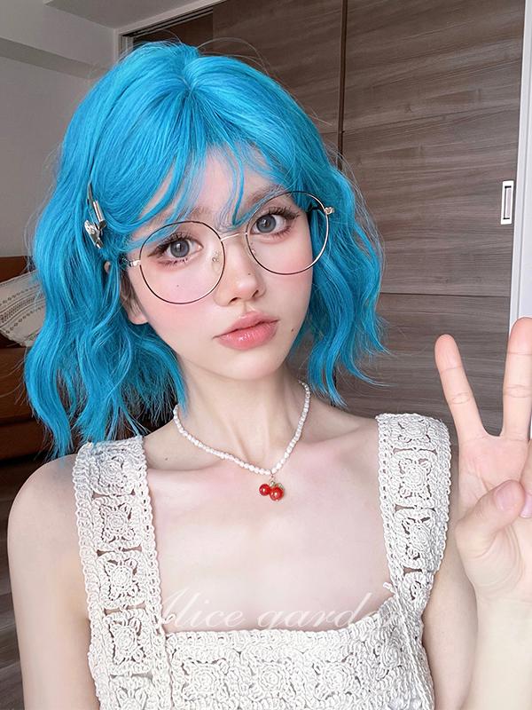 Neon Blue Short Curly Punk Wig