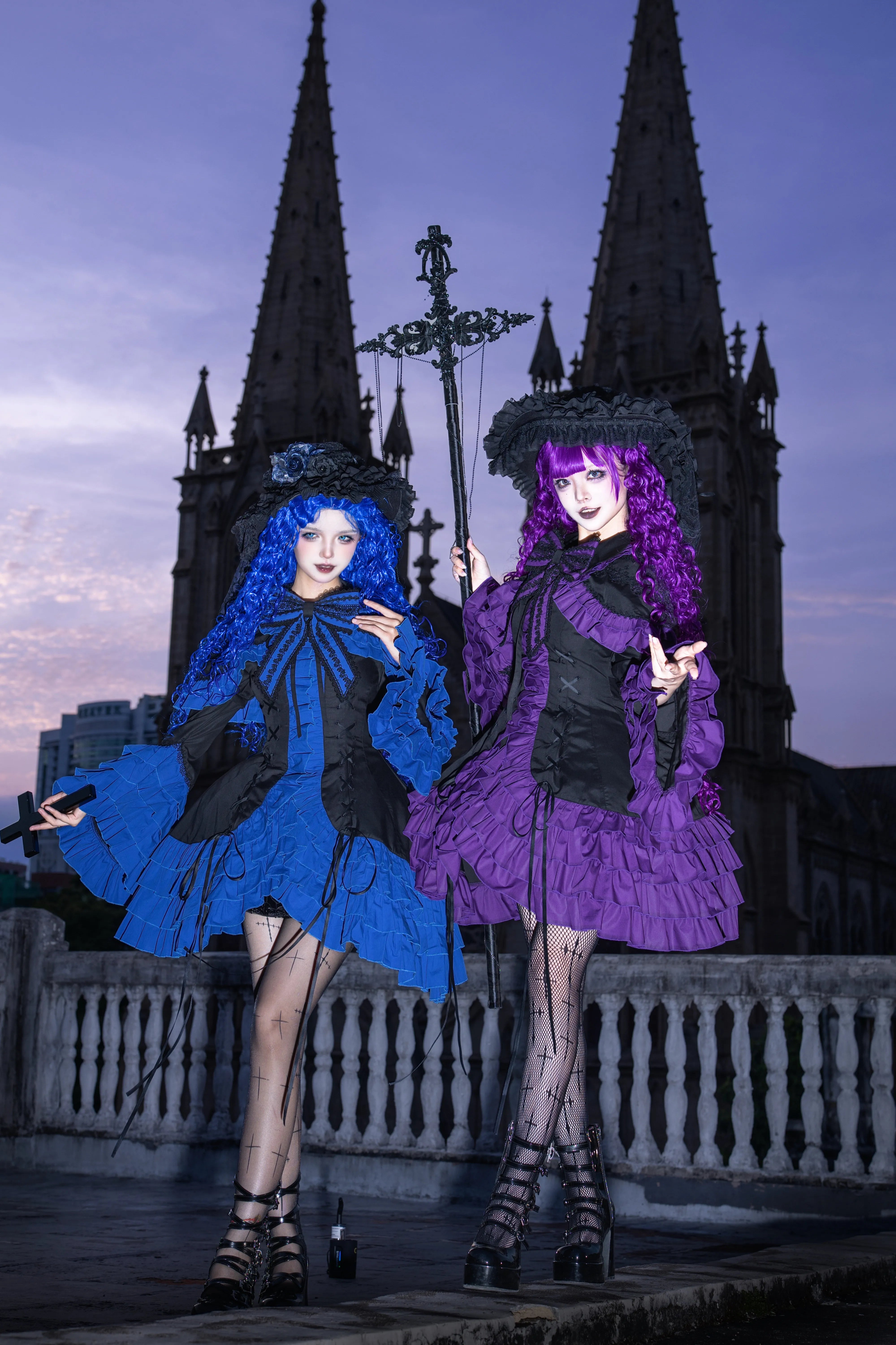 Dark Gothic Doll Twin Stars Lolita Blue OP Dress
