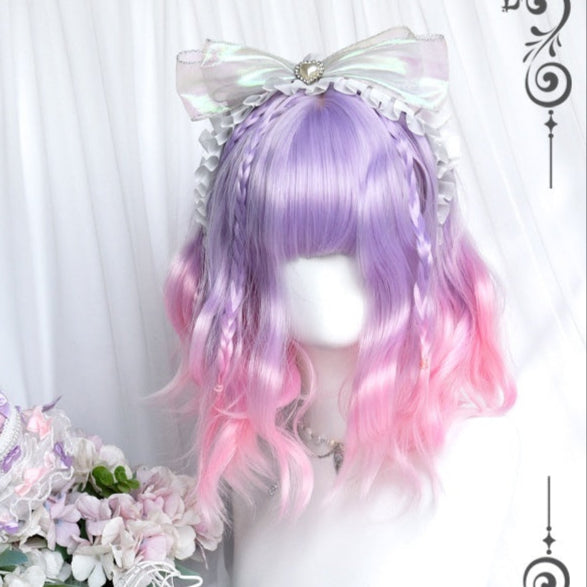 Short Curly Purple to Pink Mixed Ryousangata Wig LE7025