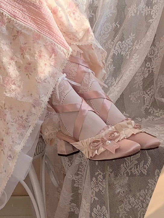 Lolita Sweet French Style Block Heel Mule Shoes