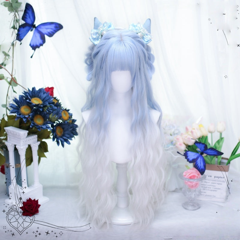 Long Blue White Mixed Color Curly Sweet Hair