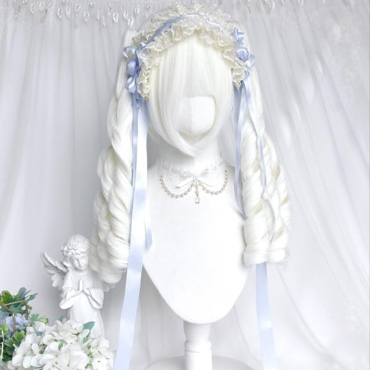 Pure White Twin Tails Long Wavy kawaii Wig